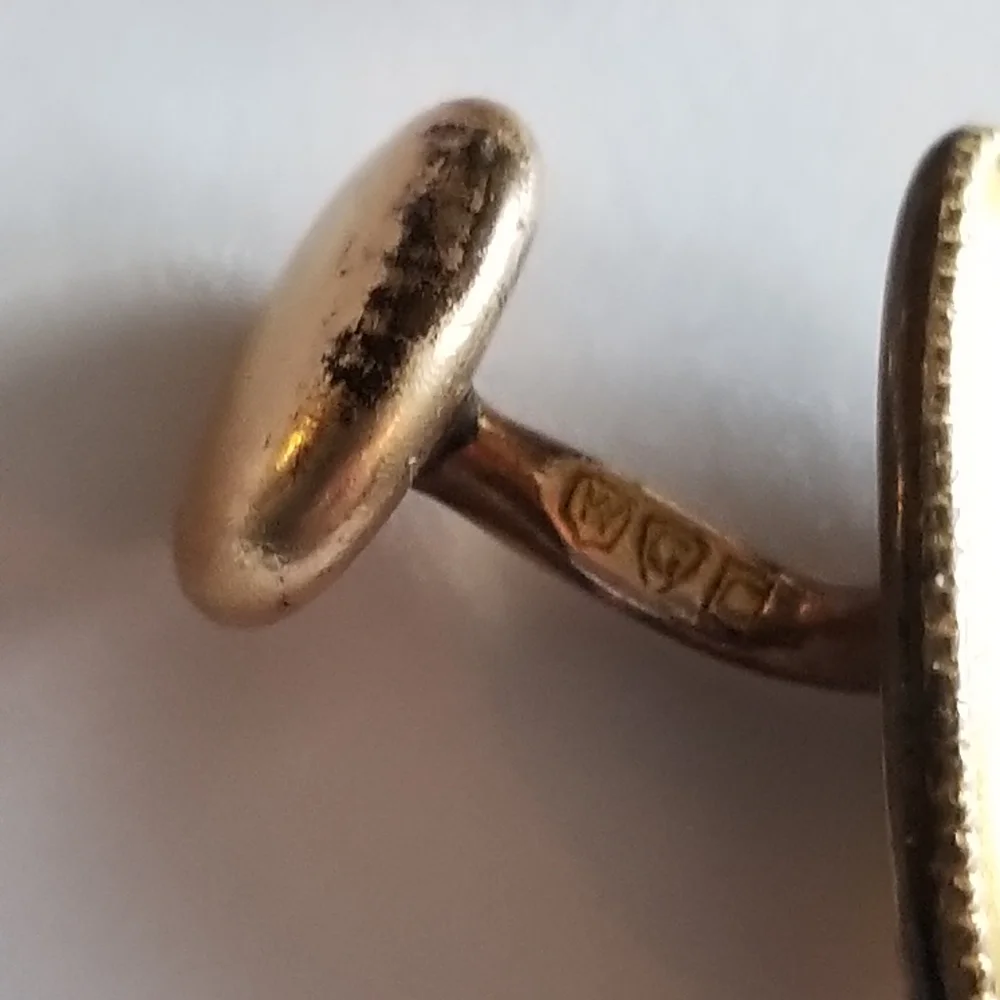 Antique cufflinks by W.G. Clark & Co gold tone Edwardian bean back WGC